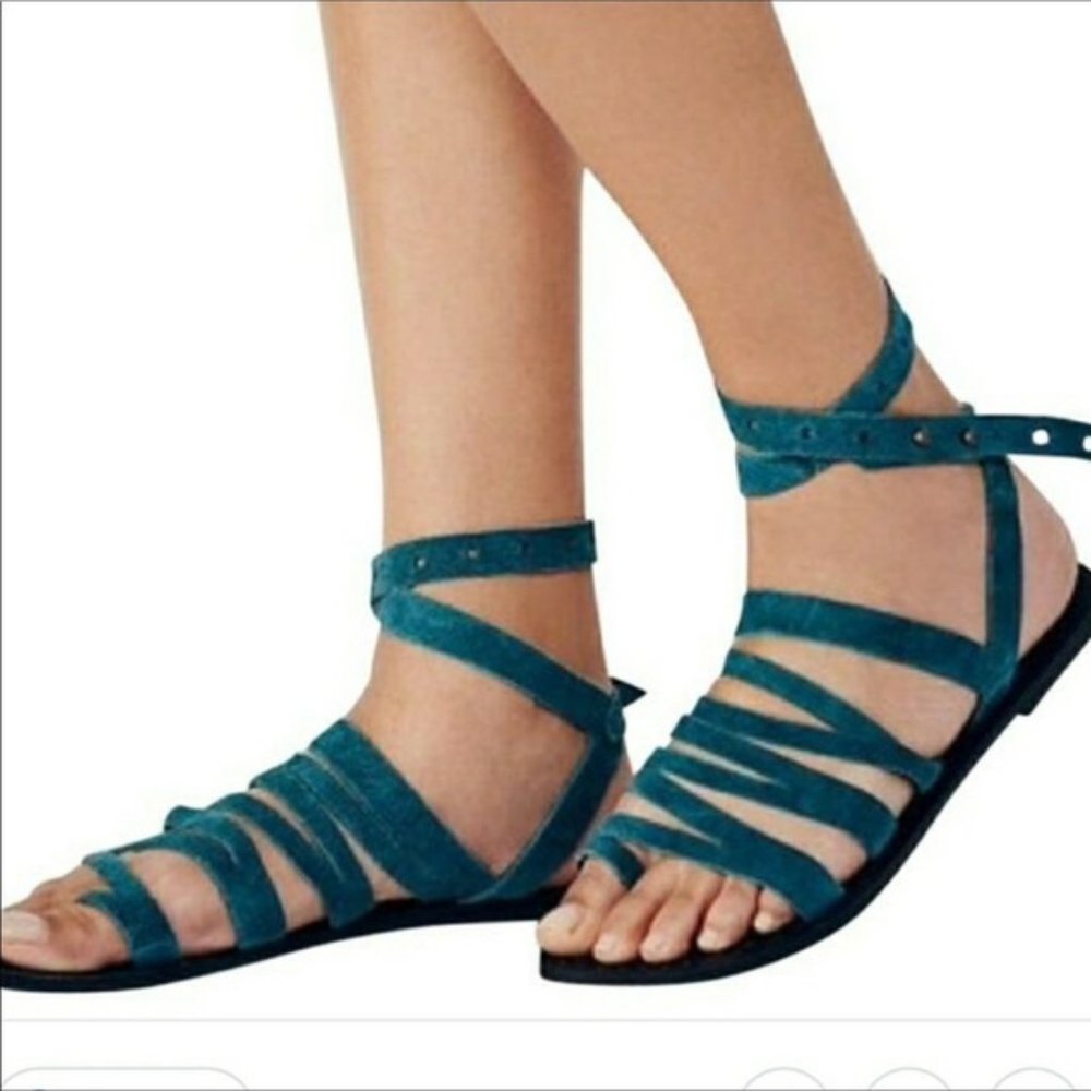 Free People Sunever Teal Suede Gladiator Sandal